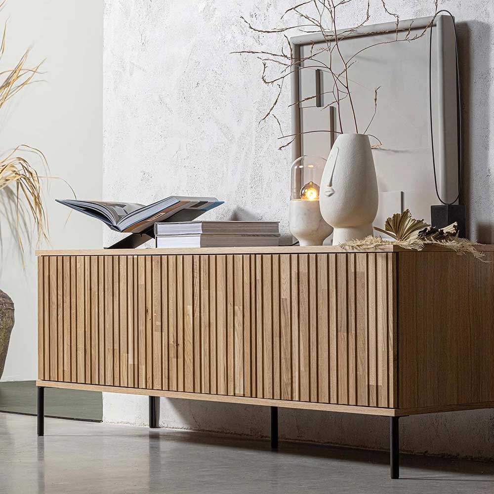 Türen-Sideboard in Eiche & Schwarz - Banyo