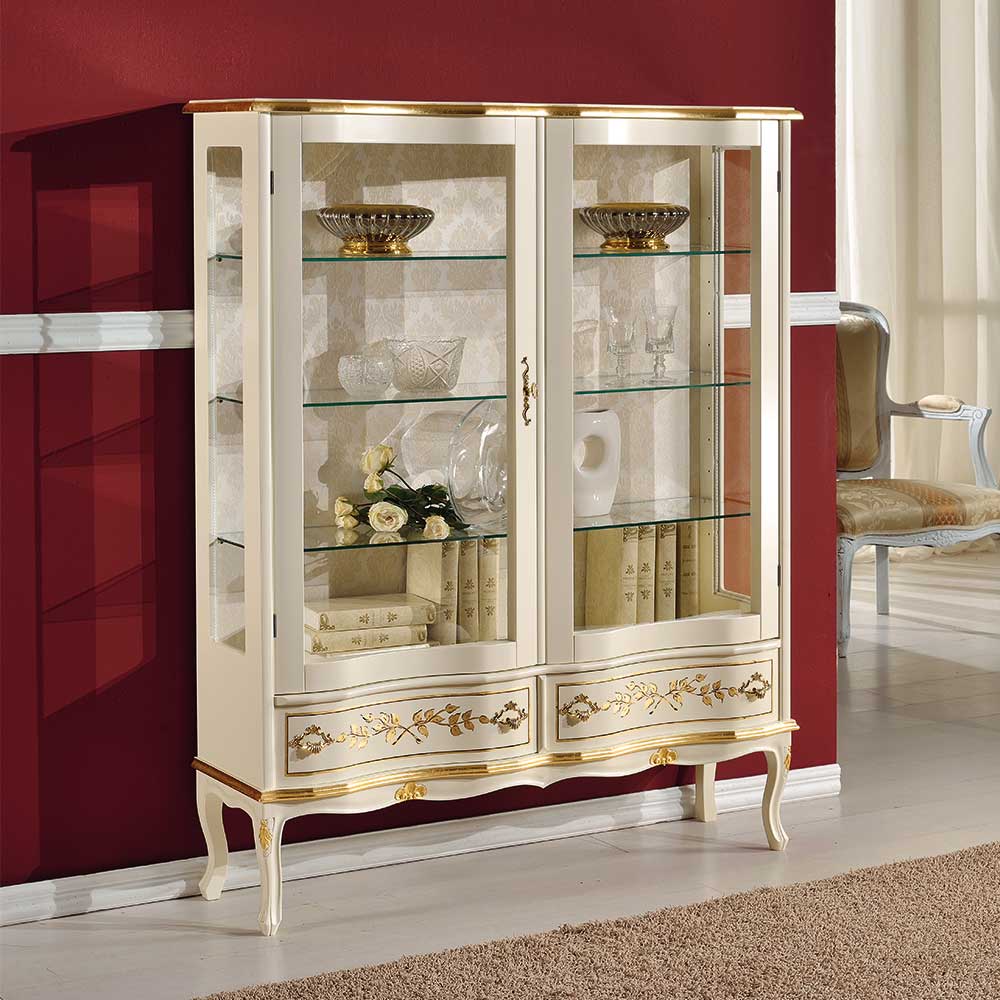 Barock Design Vitrine in Weiß & Gold - Iviada