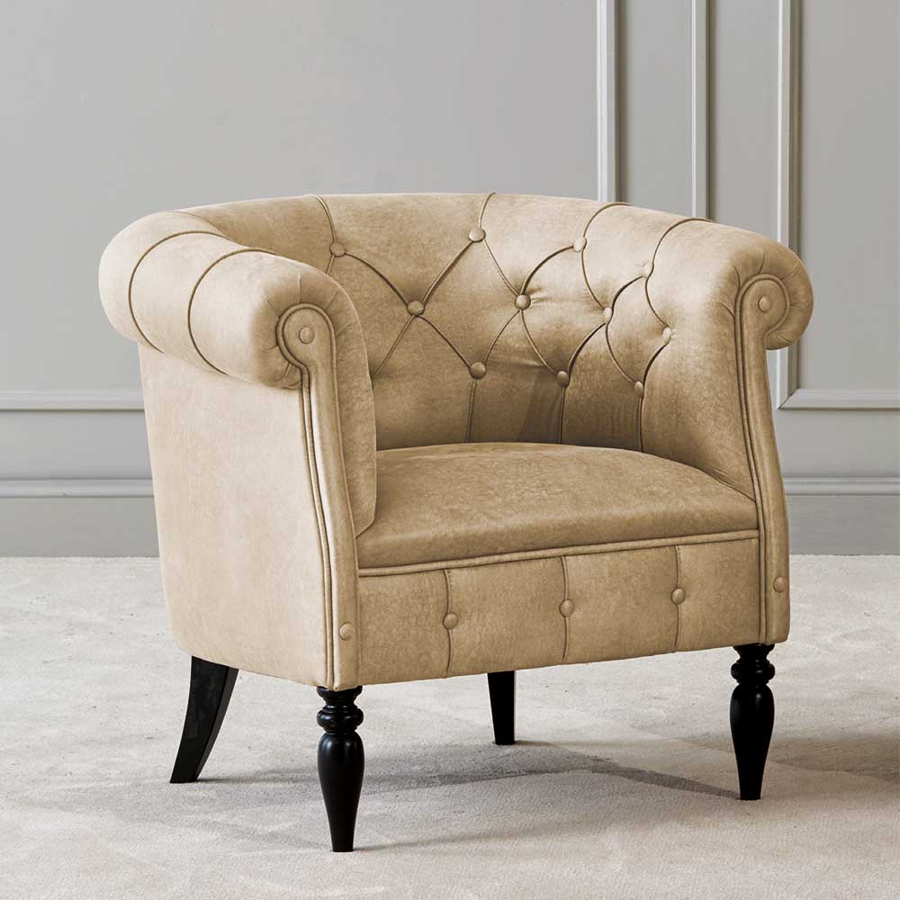 Chesterfield Design-Sessel in Beige und Schwarz - Kiano