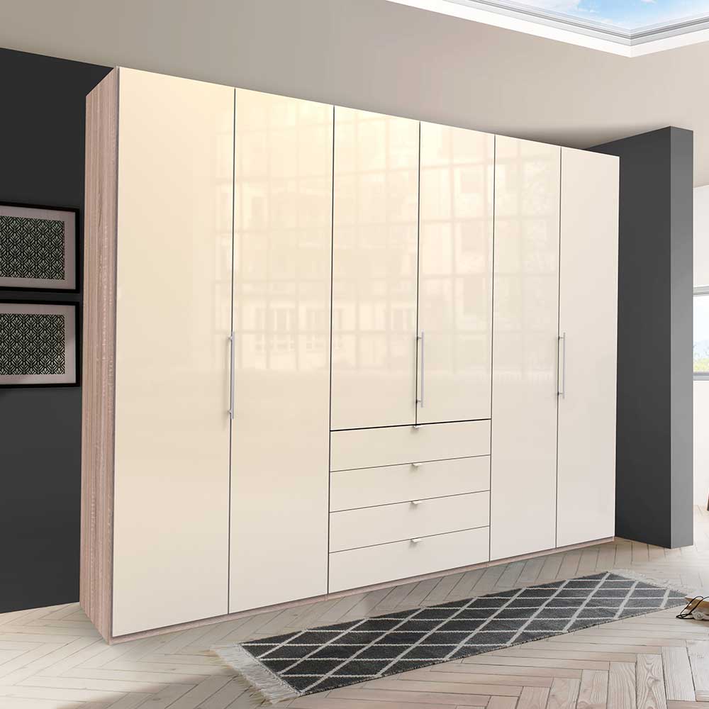 Gleittüren Kleiderschrank in Creme Glasfront - Rativian