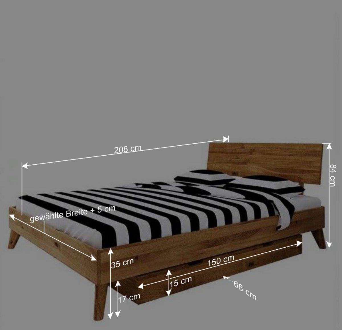 Bettkasten Einzelbett aus Wildeiche Holz - Eavy II