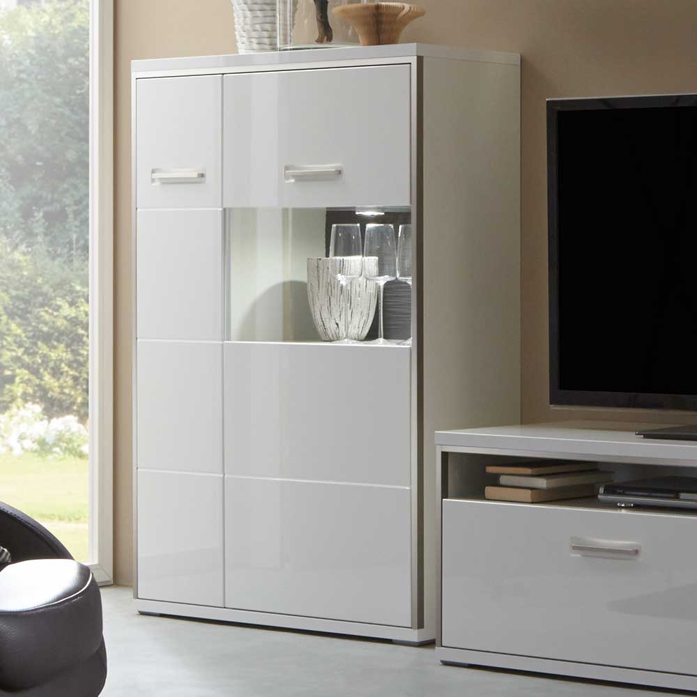 Highboard Tacroma in Hochglanz Weiß Glas