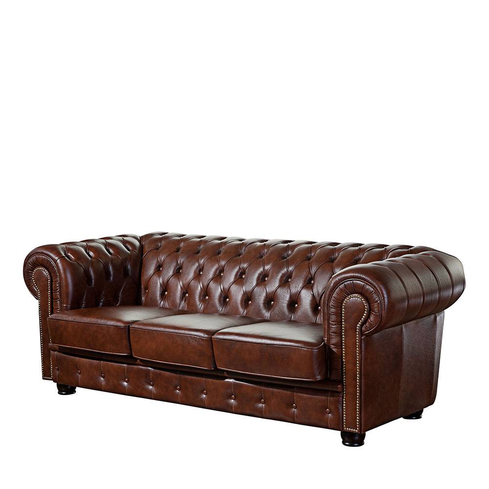 Chesterfield Sofa aus braunem Leder - Pluna