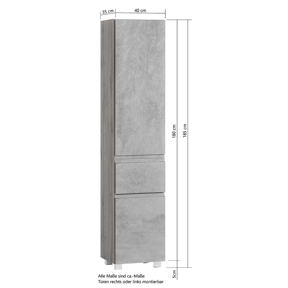 Bad Hochschrank in Beton & Holz Dekor - Mia