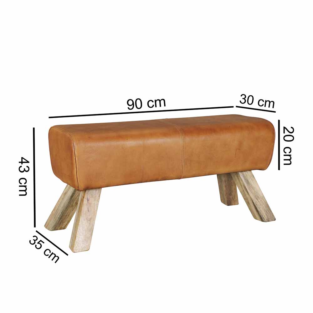 Vintage Lederbank Snog mit Holzgestell rustikal