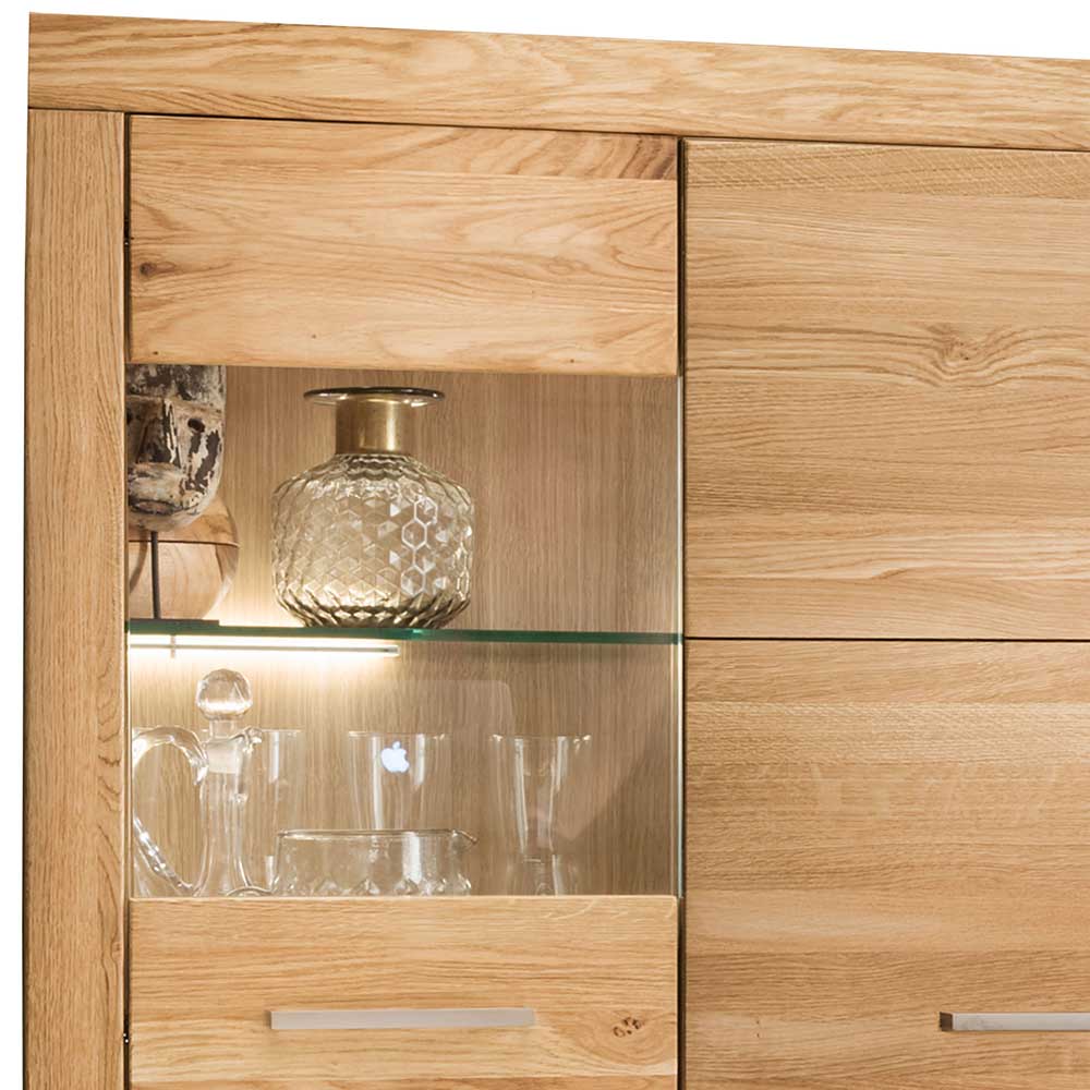 102x141x40 Highboard aus Wildeiche mit Glaseinsatz - Loitons