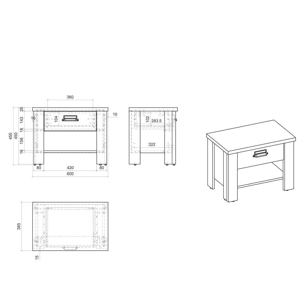 Schlafzimmereinrichtung mit 140x200 Bett - Tramos I (fünfteilig)