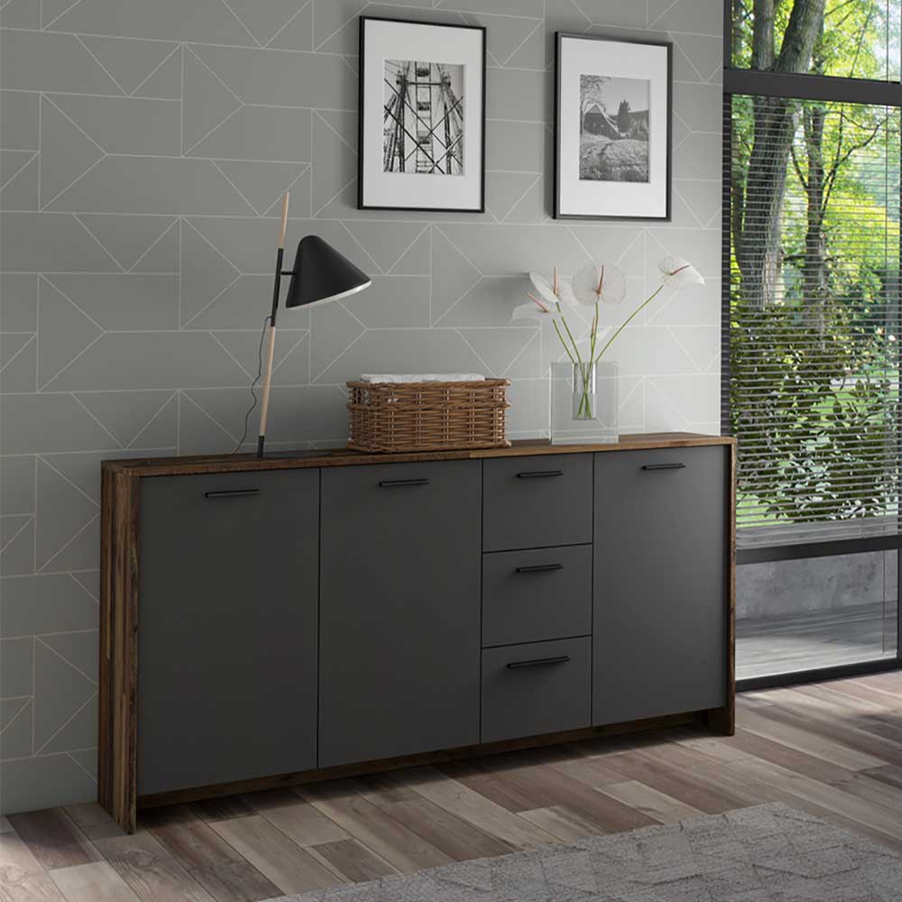 Sideboard in Anthrazit und Altholz Optik - Oktaria