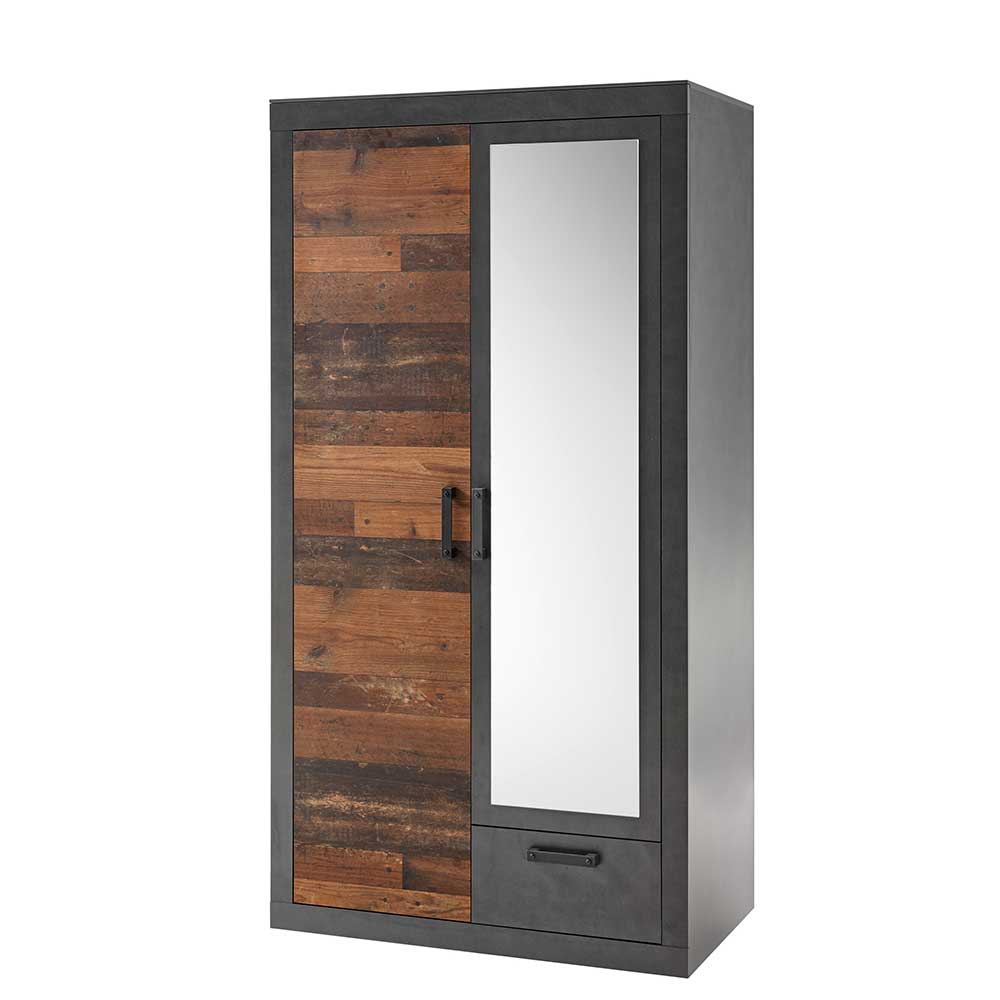 105x201x60 Design Kleiderschrank mit Spiegel & Schublade - Timuras