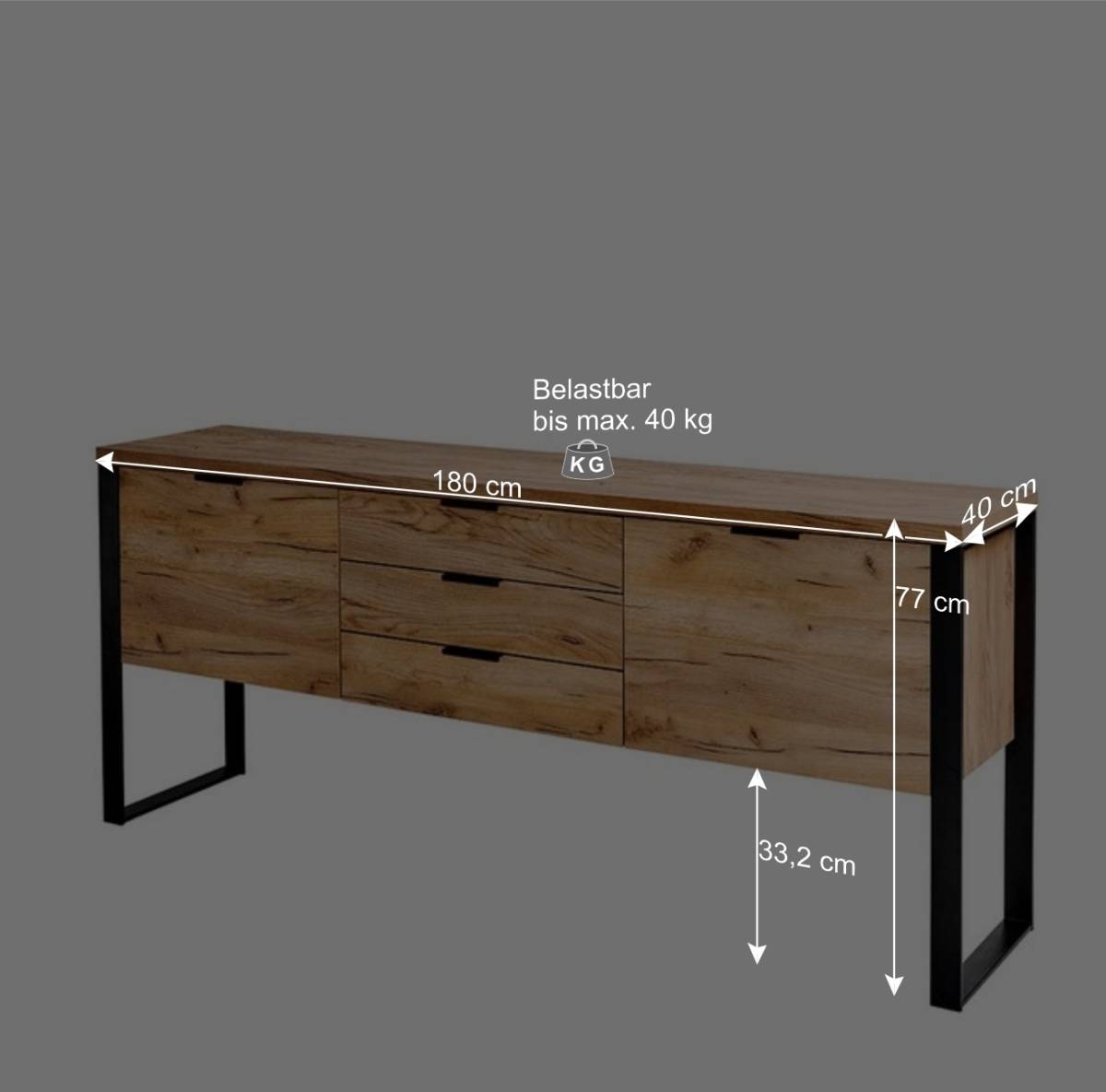 Design Sideboard in Eiche Optik - Ilvensa