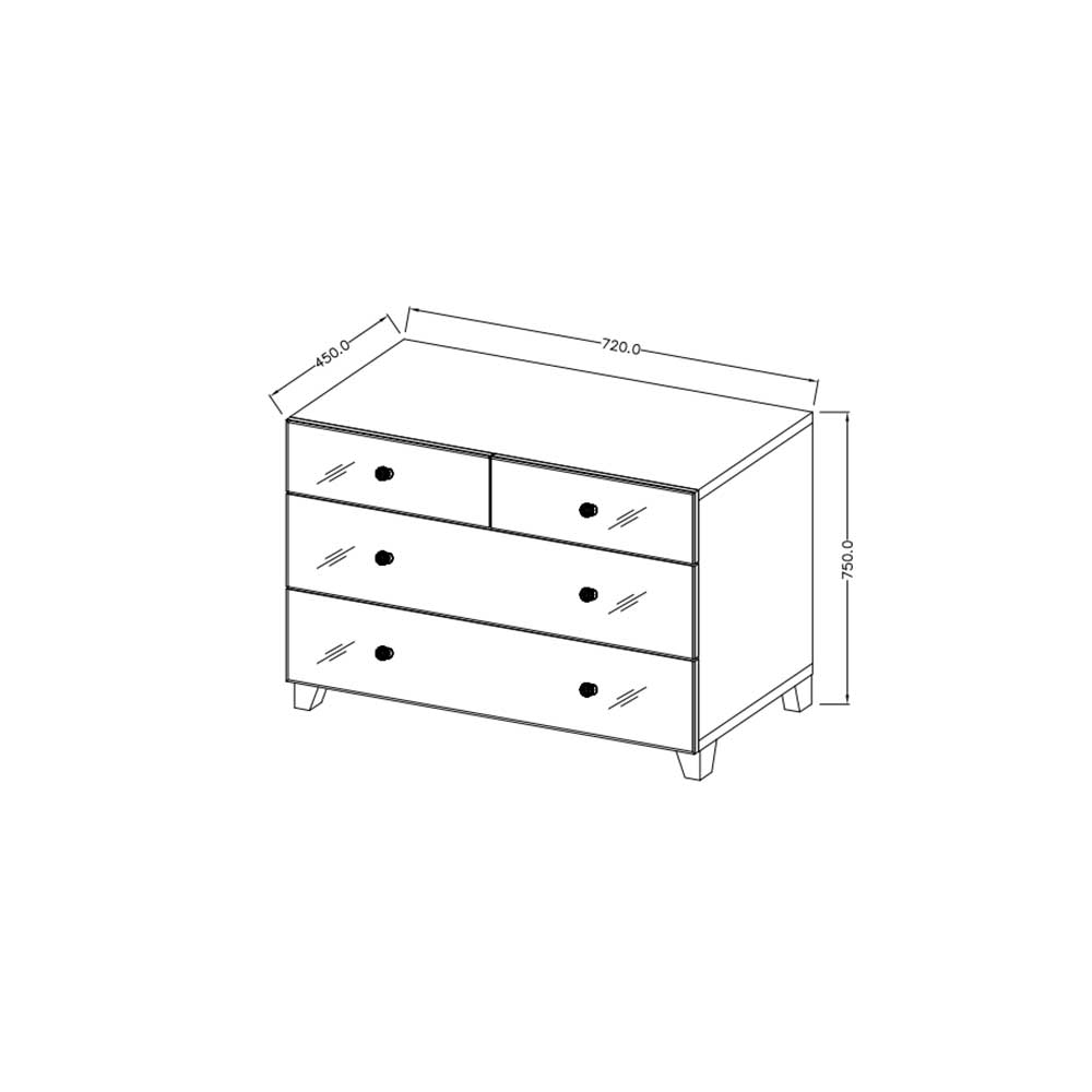 72x75x45 3 Schubladen Kommode in Spiegelfront - Ronathan