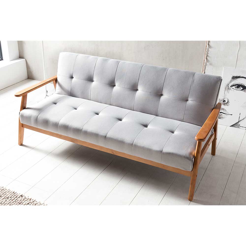 Graues Sofa mit Holzgestell Eiche - Florynn