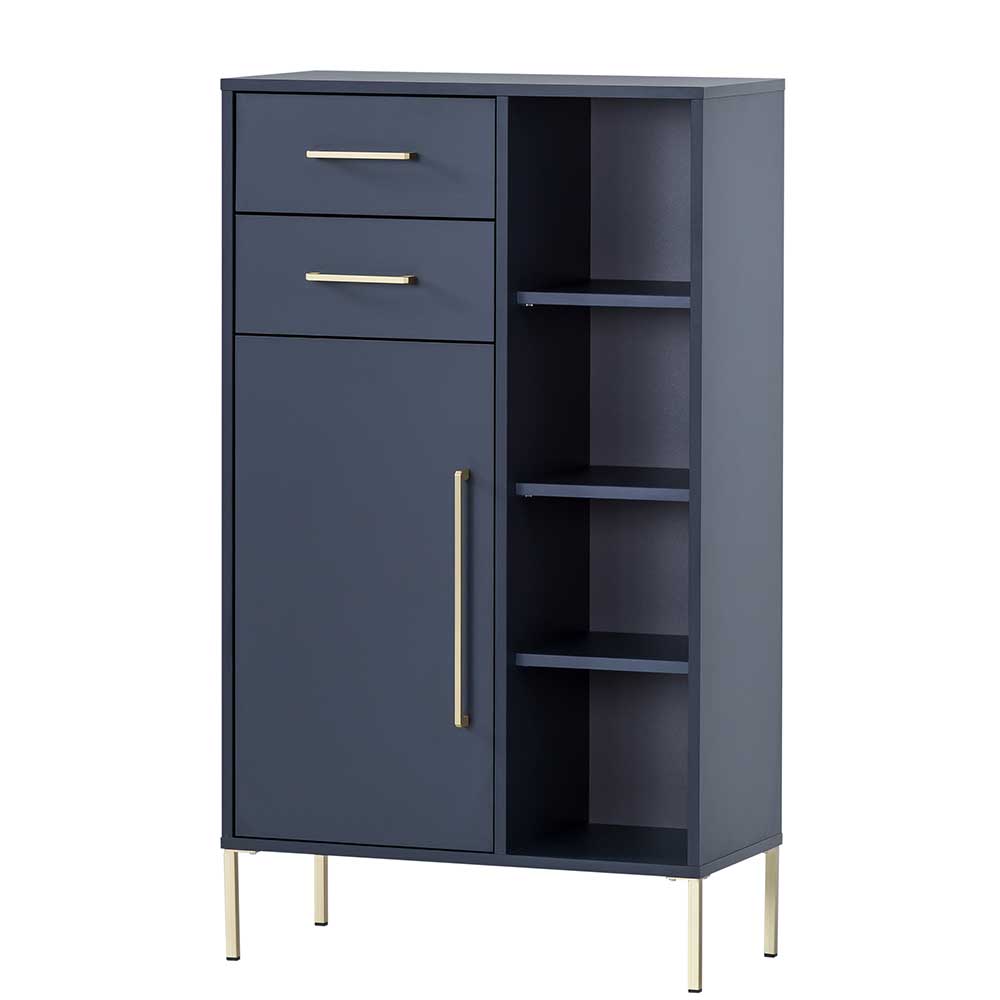 Badezimmer Highboard in Dunkelblau mit Gold - Chinale