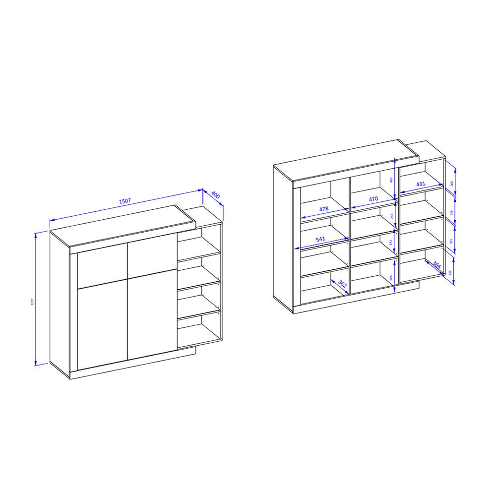 Design Highboard mit 2 Klappen & 2 Türen - Milvara