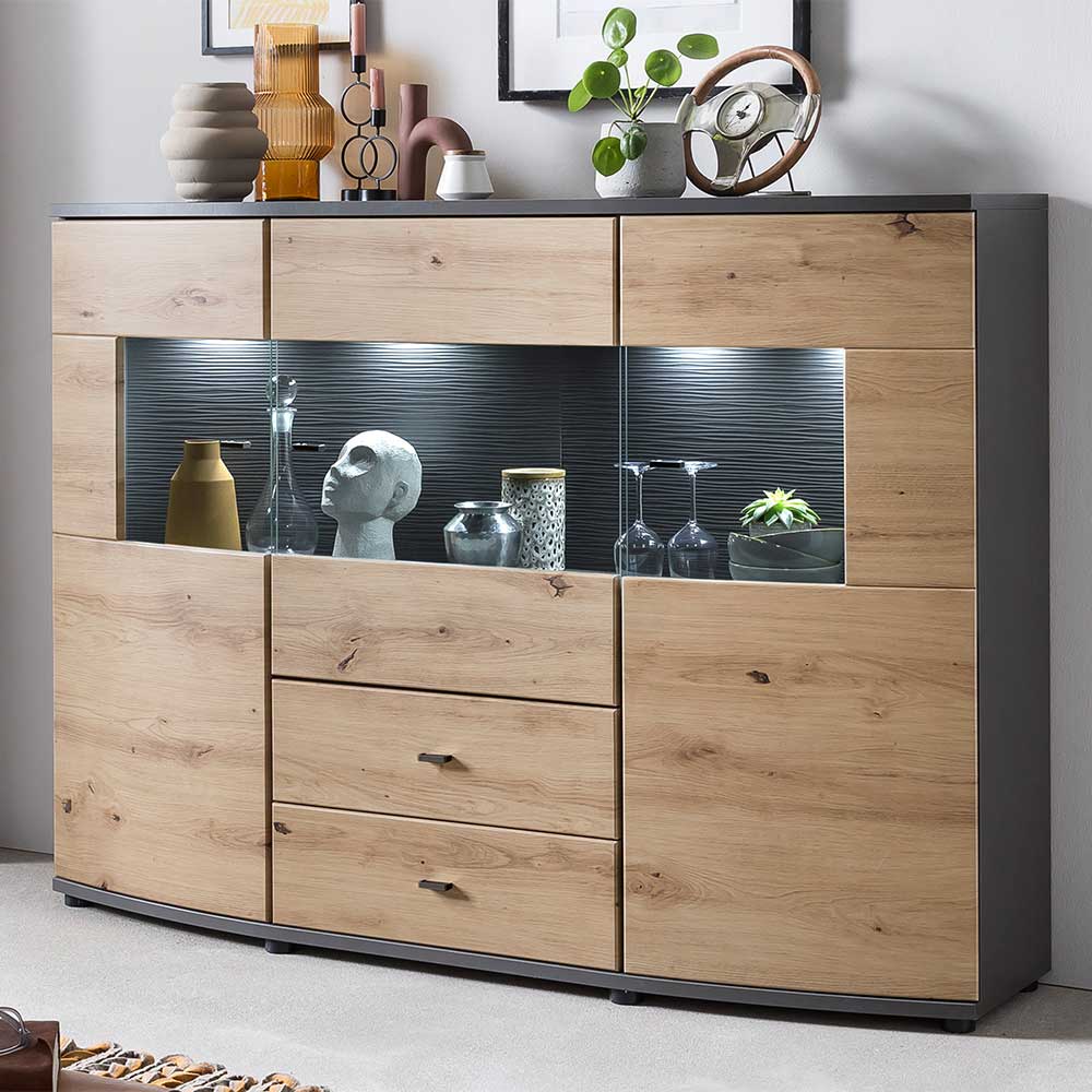 Design Sideboard mit Glaseinsatz - Lyneka