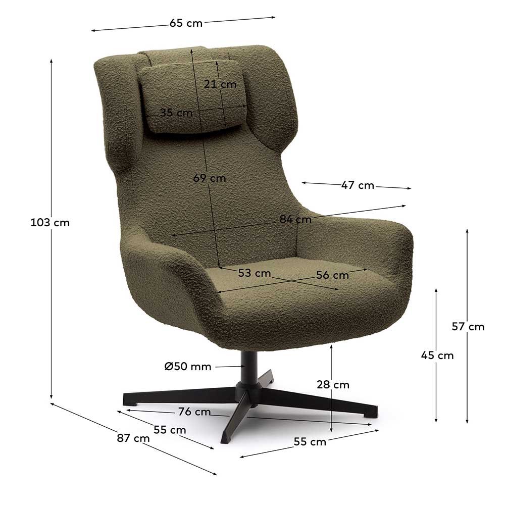 Lounge Drehsessel in Dunkelgrün Boucle - Ilmany