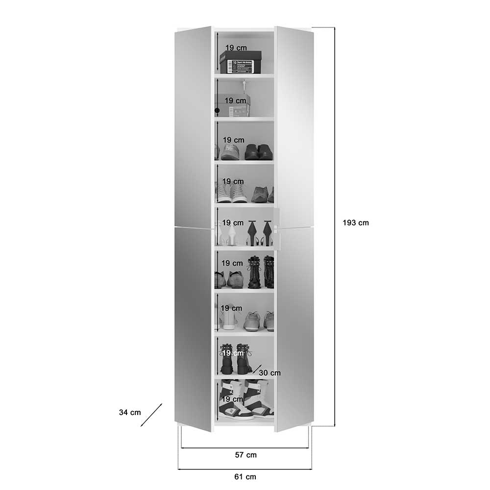 8-türiger Kleiderschrank kompakt - Ejulia (dreiteilig)