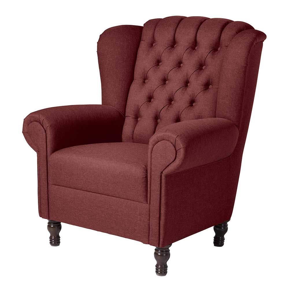 Chesterfield Sessel in Rot und Nussbaum - Giaz