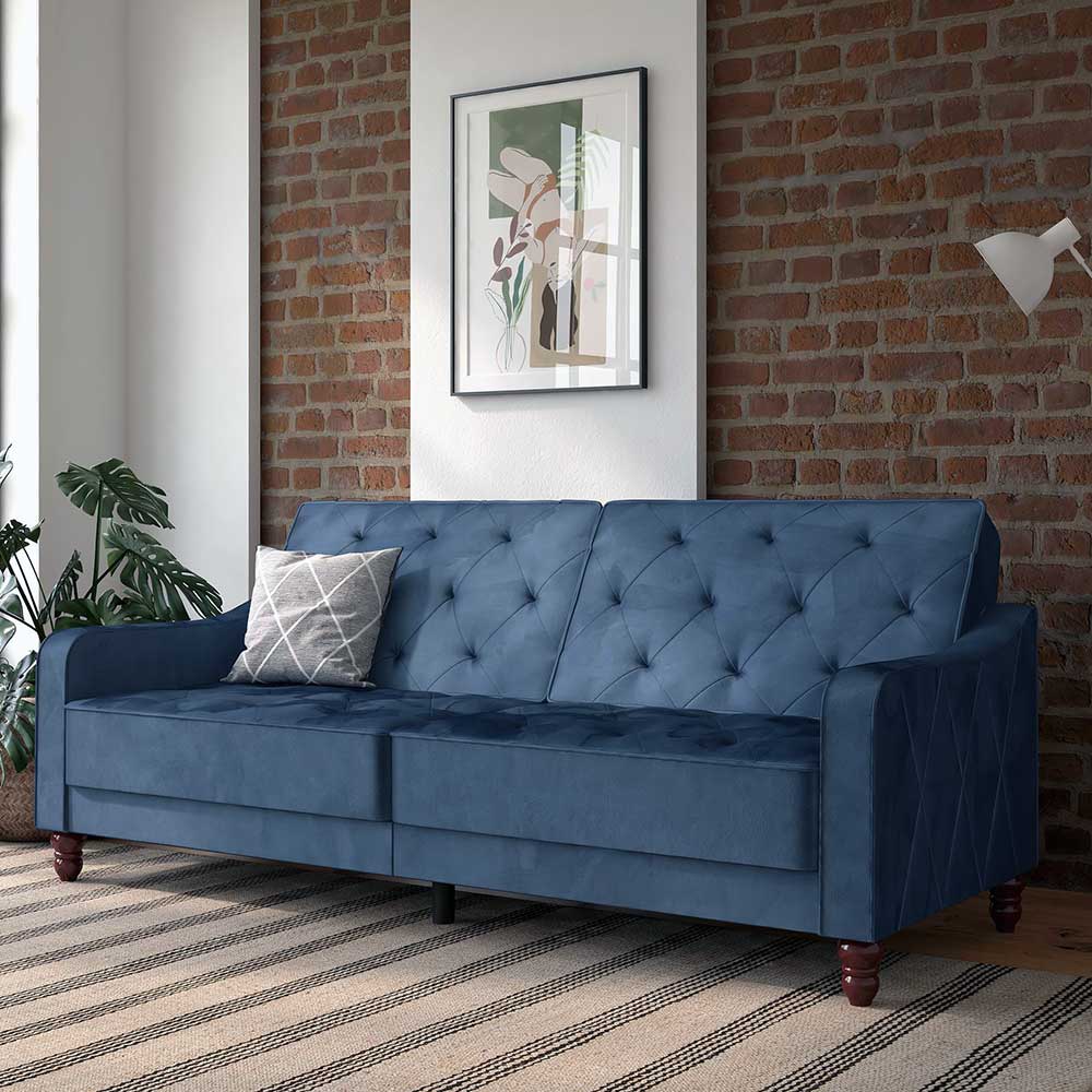 Retro Schlafsofa in Blau und Nussbaum Braun - Ziovarica