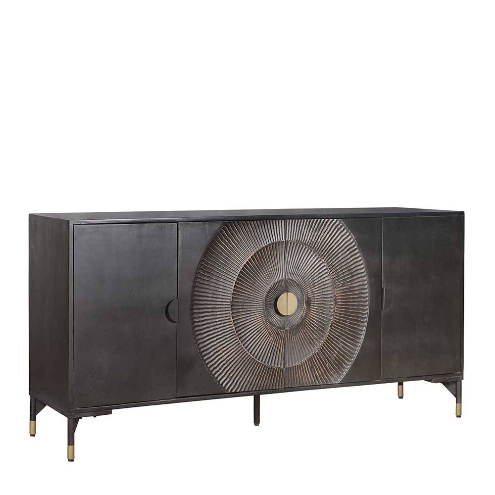 4-türiges Sideboard in Schwarz und Messing - Alkatar