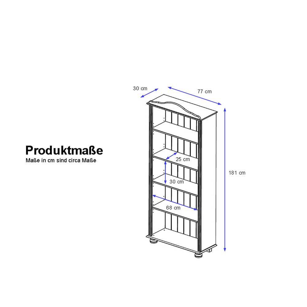 77x181x30 Landhaus Bücherregal aus Kiefer zweifarbig - Conzina