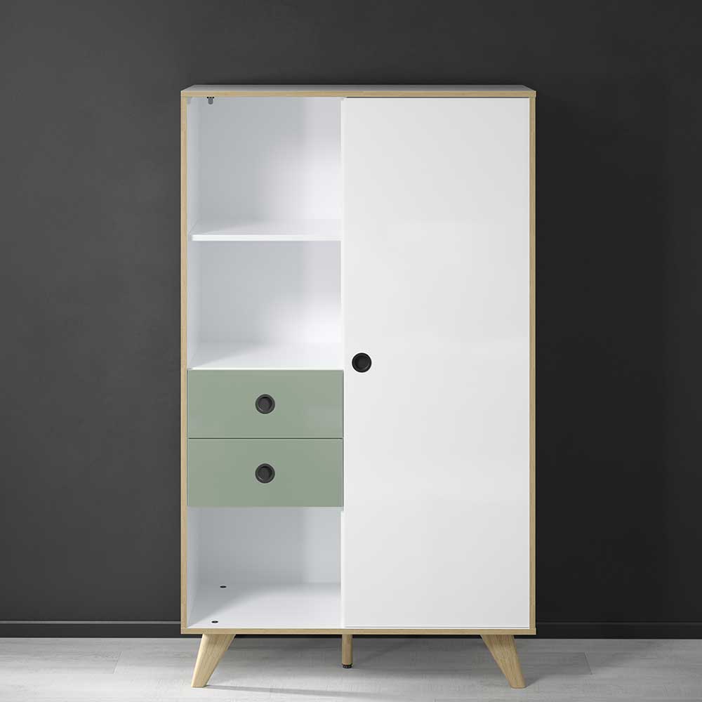 Skandi Highboard in Weiß & Mint & Eiche - Chagunas