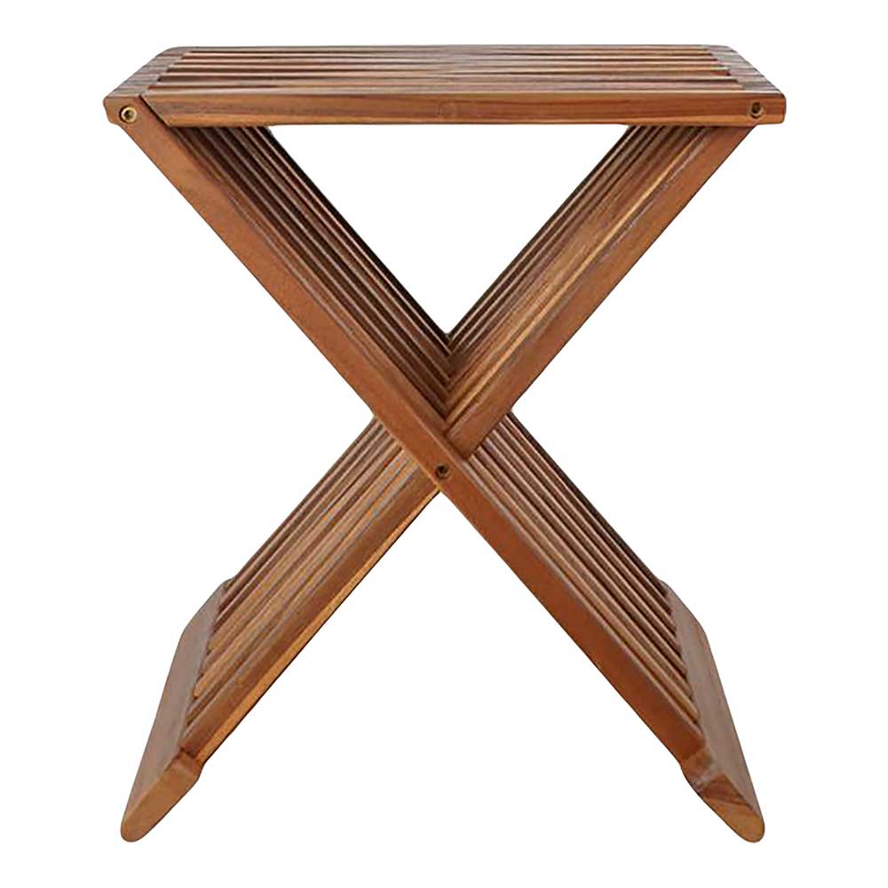 Design Hocker in X-Form aus Teak Massivholz - Zalya