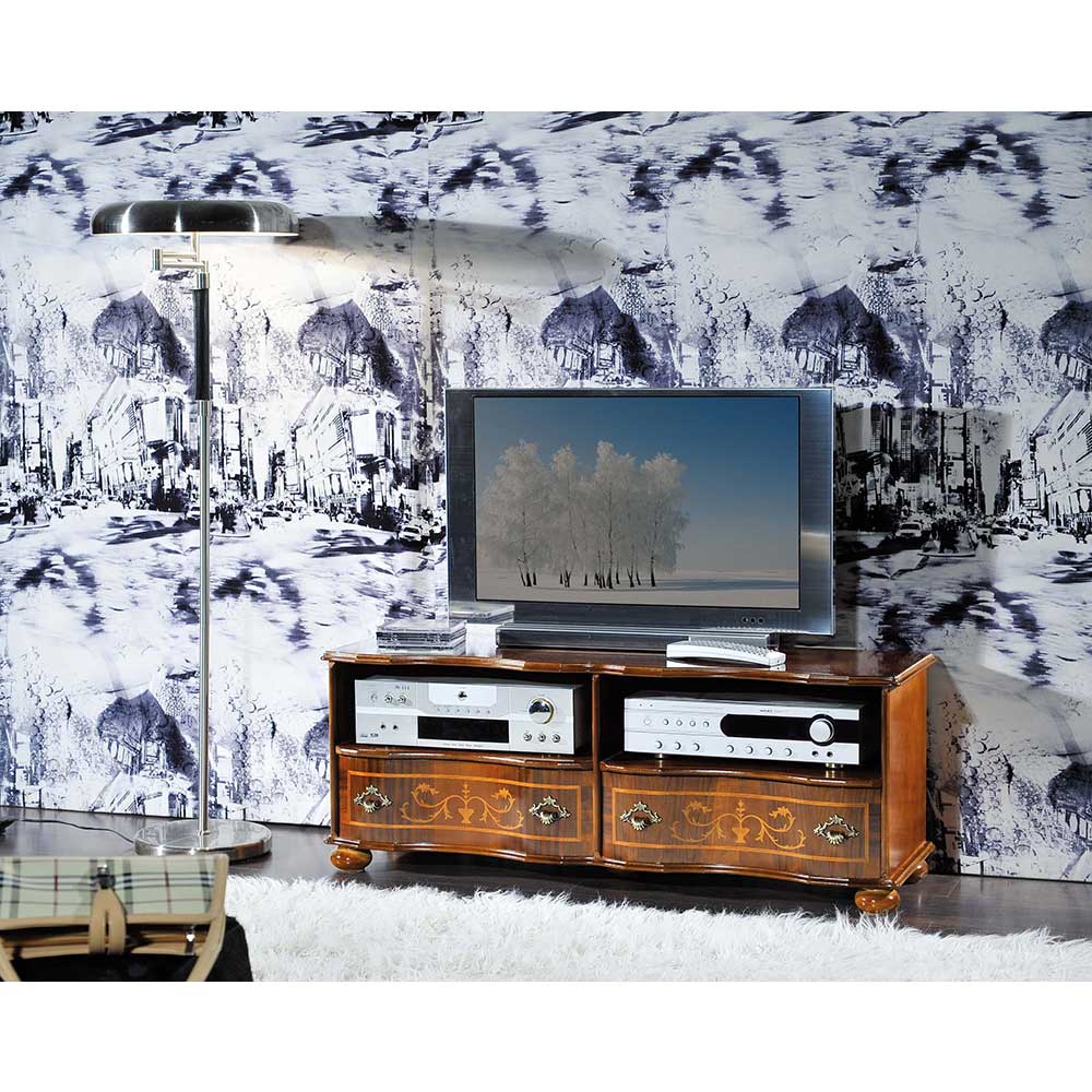 Barock TV Board in Nussbaum Agosto mit 2 Schubladen