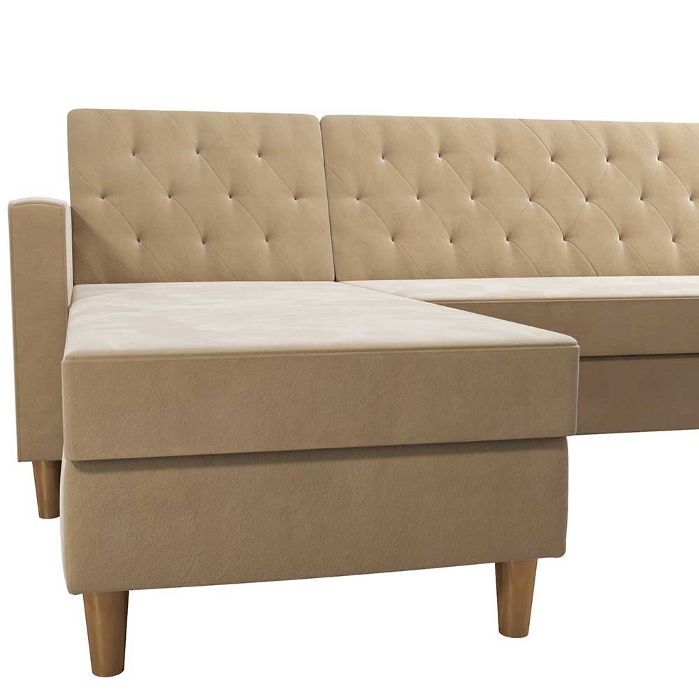 Ecksofa mit Bettfunktion in Creme Samt - Mikolos