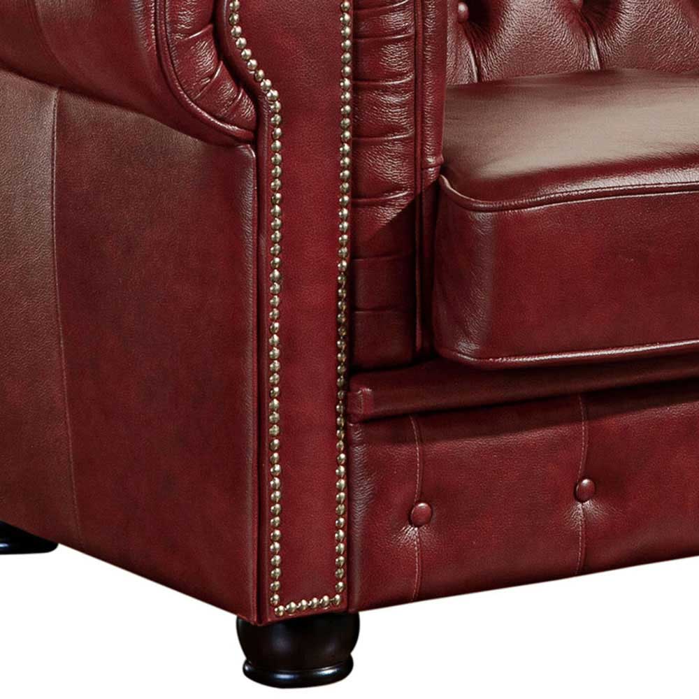 Chesterfield Couch in Dunkelrot Leder - Tuguda