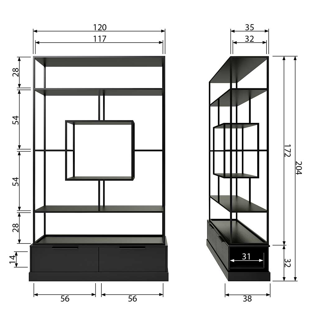 Schwarzes Designregal aus Metall & Holz - Fistrana