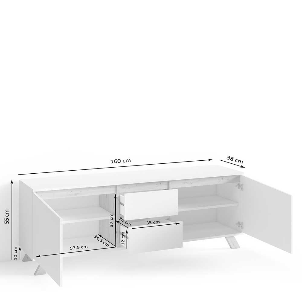 TV-Lowboard in Weiß und Wildeiche Dekor - Cady