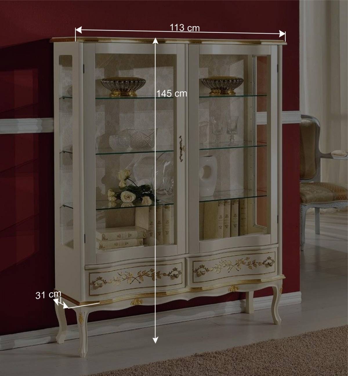 Barock Design Vitrine in Weiß & Gold - Iviada