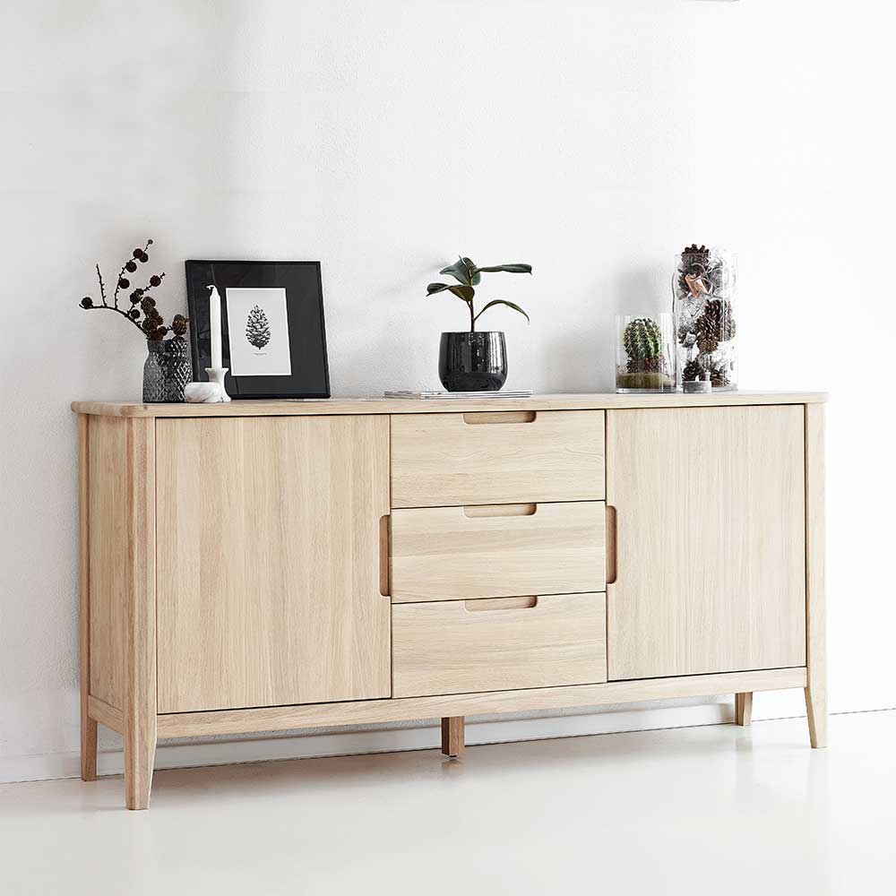 Massivholz Sideboard in Eiche Bianco - Vangus