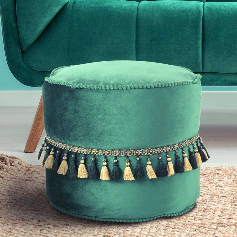 Ethno Style Pouf mit Makramee Quasten Borte - Natsonai