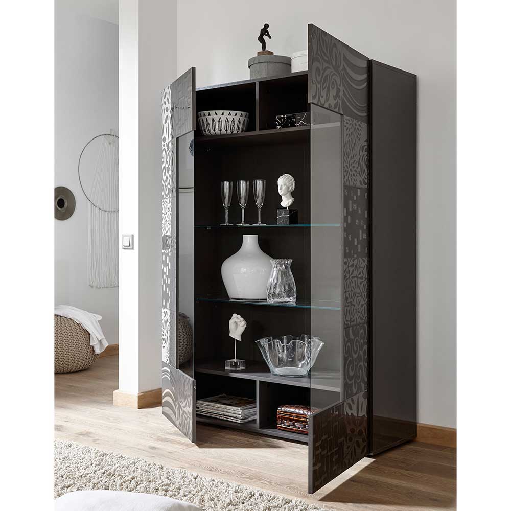 Design Hochglanz Vitrine in Anthrazit - Ipatal