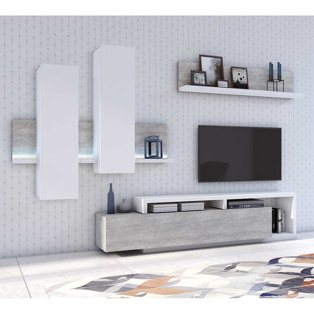 Designer TV Anbauwand in Betonoptik - Venatio (dreiteilig)