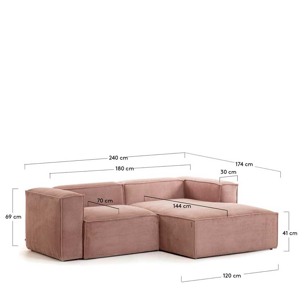 Design Ecksofa aus Cord in Altrosa - Loppa