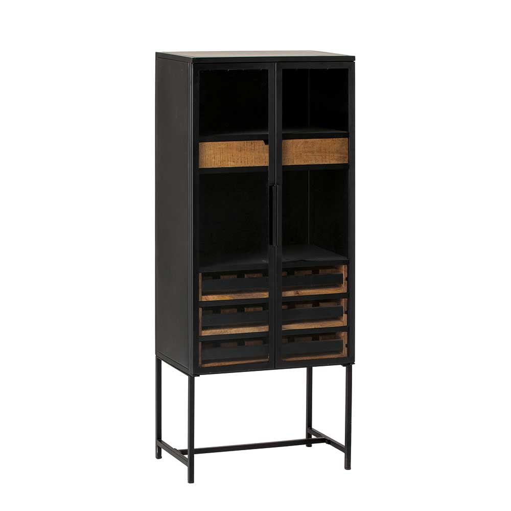 66x160x42 Industrial Barschrank in Schwarz & Natur - Canduss