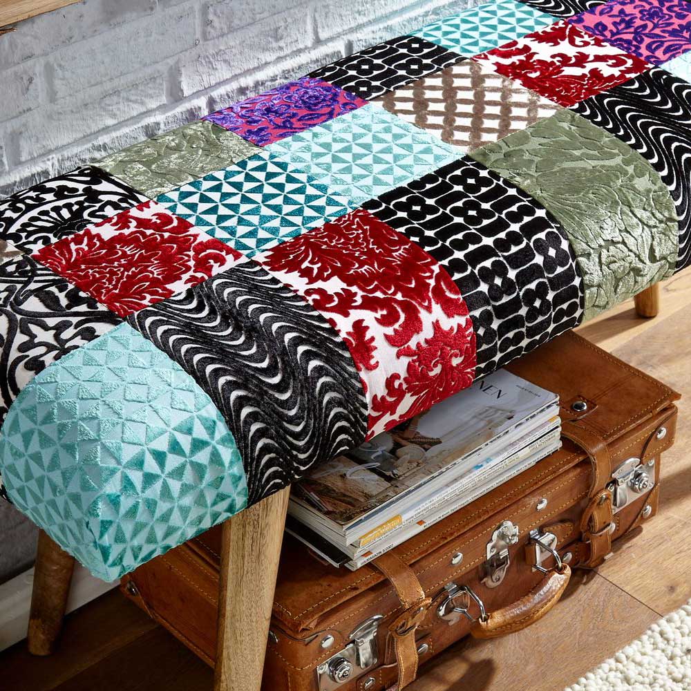 Design Polsterbank mit Samt Patchwork Bezug - Clarisa