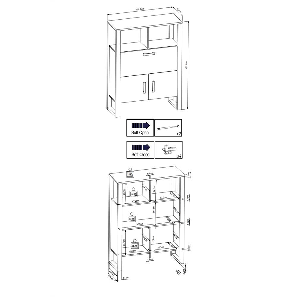 101x134x39 Offener Schrank in Nussbaum NB - Dudleys