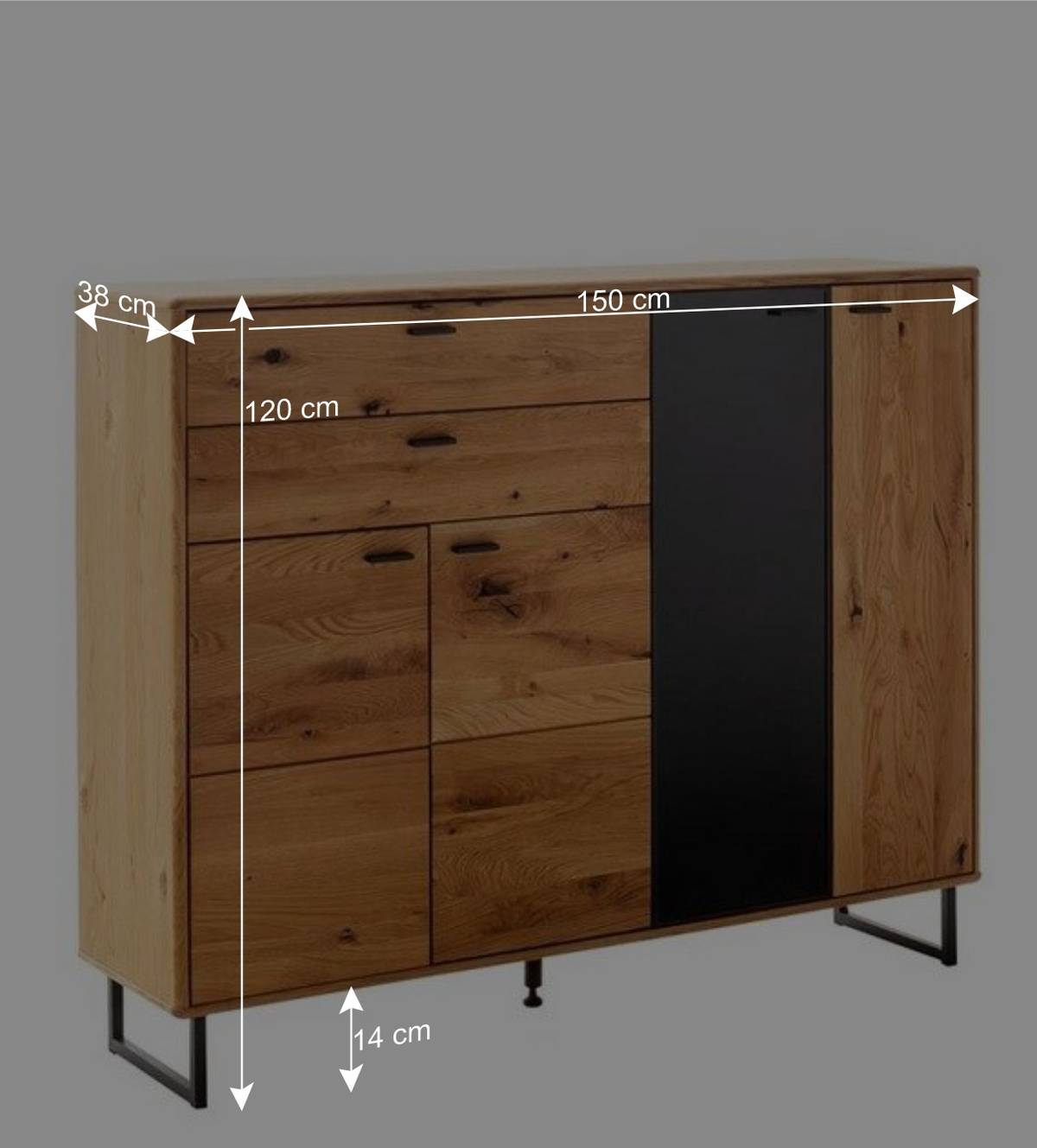 Großes Highboard mit Metall Bügelgestell - Flacona