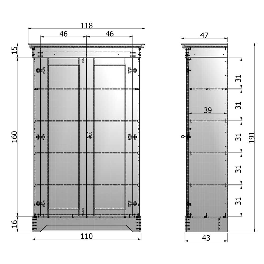 Massivholz Kleiderschrank Saliara in Grau