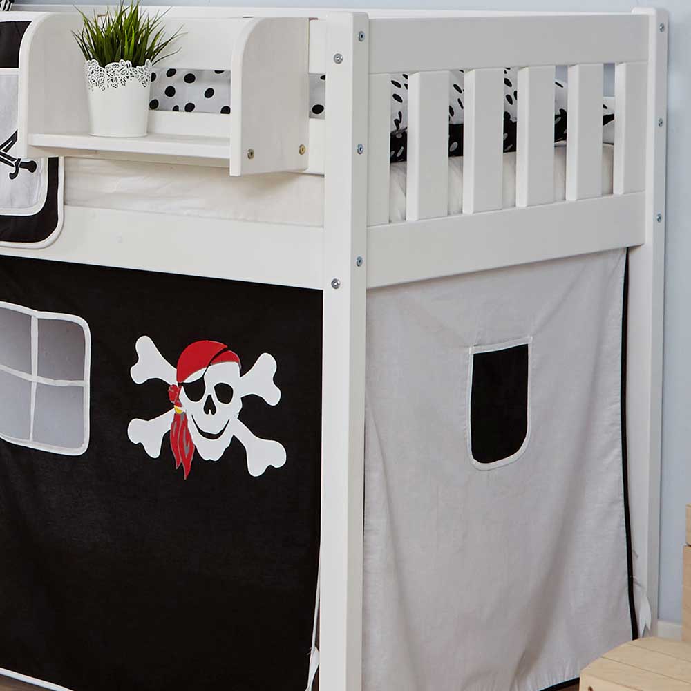 Piratenzimmer Hochbett mit Rutsche schräg in Weiß - Nanila