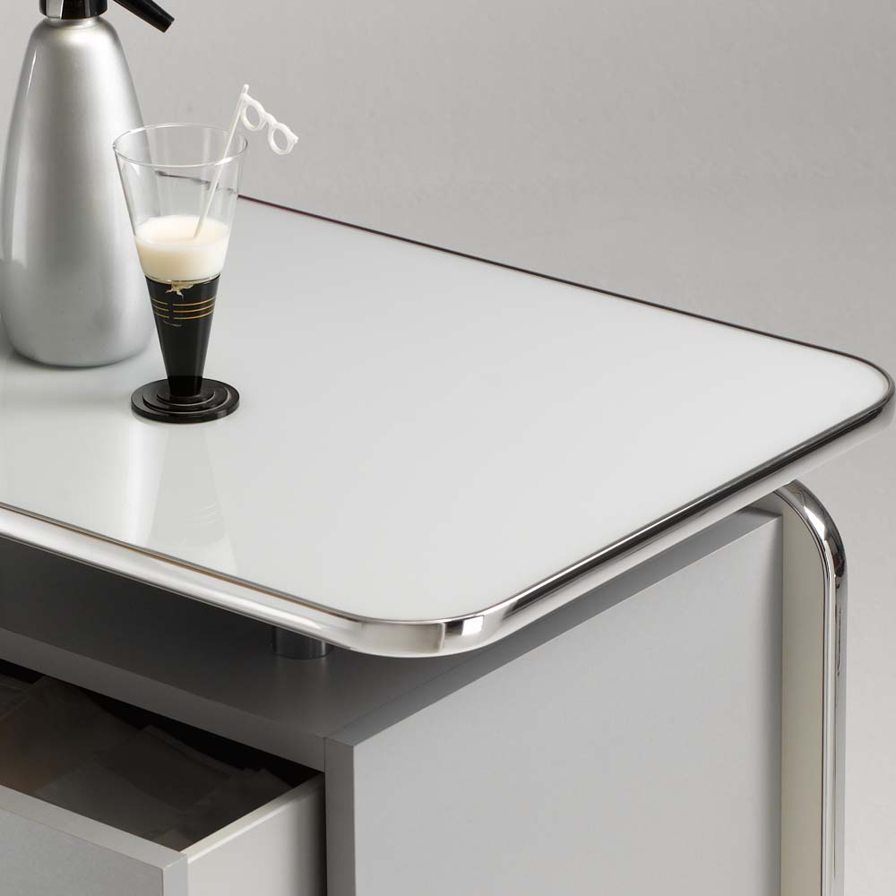 Rolltheke Kaffee Bar mit Milchglas Platte Gertrica in Schwarz