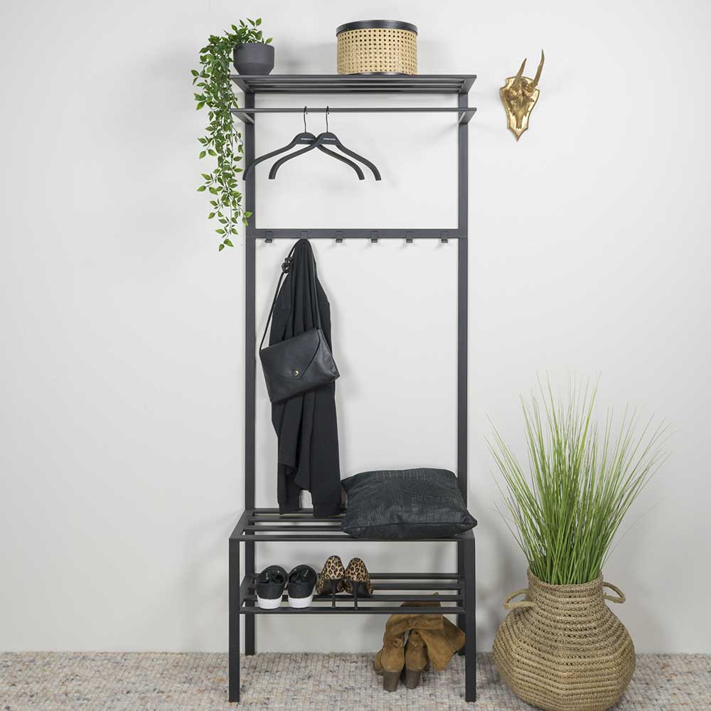 70x178x29 Kompaktgarderobe aus Stahl in Schwarz - Cellja