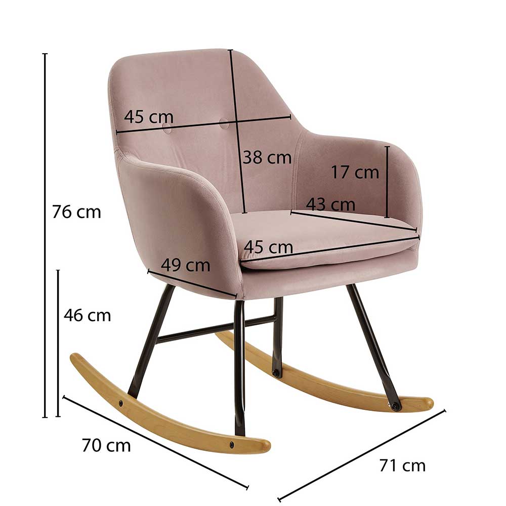 Samt Schaukelsessel in Rosa - Rikuo