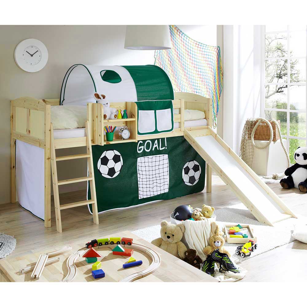 Fußballzimmer Hochbett aus Holz mit Rutsche - Orenci