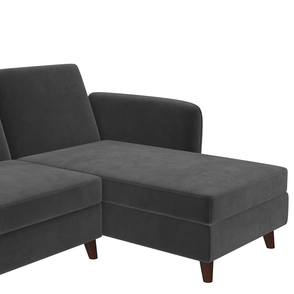 Samt-Ecksofa mit Bettfunktion in Grau - Sinata