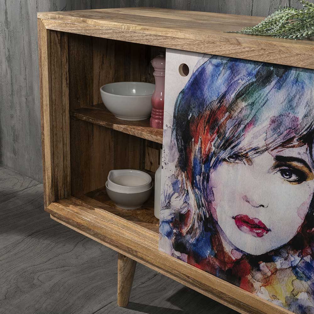 Schiebetüren Sideboard mit Motiv Frau mehrfarbig - Mengiz